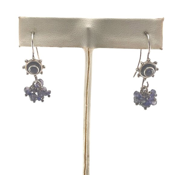 Sterling Silver & Amethyst Cluster Drop Earrings Handmade Artisan Jewelry Bohemi - Picture 5 of 9